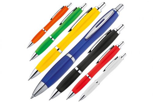 Plastikowy długopis niebieski z nadrukiem